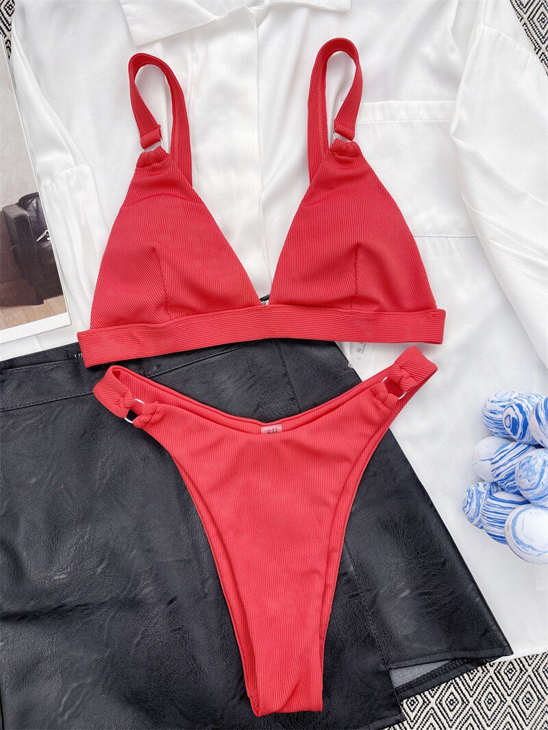Para Praia 10 Colors 2023 Summer Female Swimsuit Halter Brazilian Bikini Women Swimwear Push Up Bikini Set Ring Bathing Suit