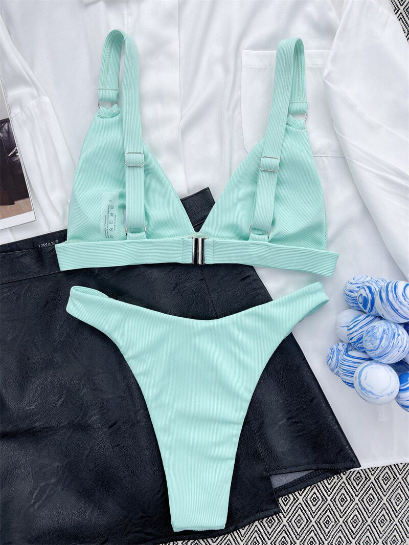 Para Praia 10 Colors 2023 Summer Female Swimsuit Halter Brazilian Bikini Women Swimwear Push Up Bikini Set Ring Bathing Suit