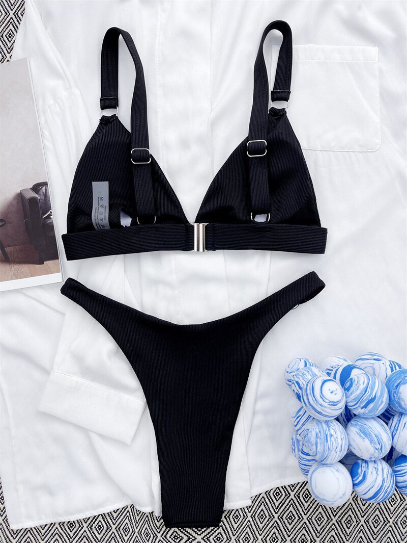 Para Praia 10 Colors 2023 Summer Female Swimsuit Halter Brazilian Bikini Women Swimwear Push Up Bikini Set Ring Bathing Suit