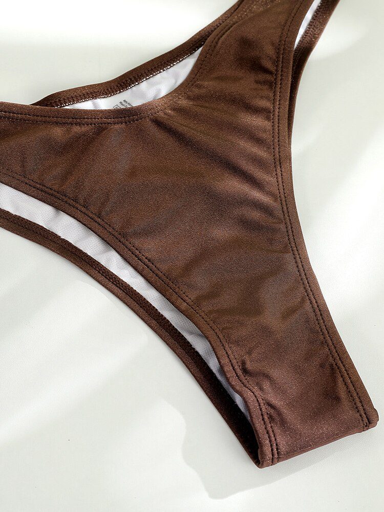 Solid Swimsuit Women Bathing Suit Bandeau Bikini 2022  Biquinis Feminino Swimwear High Waist Bikini Set Beachwear Sexy Bikinis