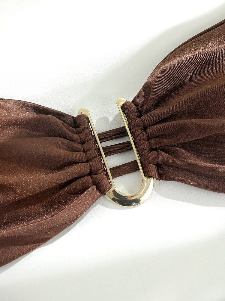 Solid Swimsuit Women Bathing Suit Bandeau Bikini 2022  Biquinis Feminino Swimwear High Waist Bikini Set Beachwear Sexy Bikinis