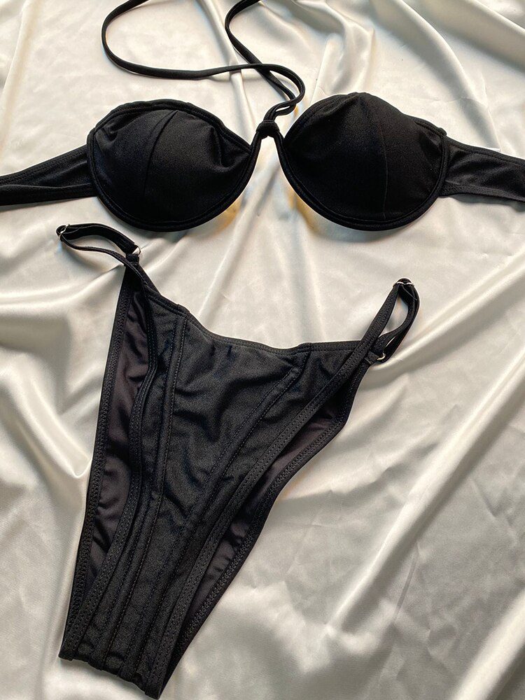 ZRTAK Leopard Swimwear Sexy Bikinis Patchwork Swimsuit Women 2023 Bathing Suit Print Bikini Sets Solid Beachwear Cup