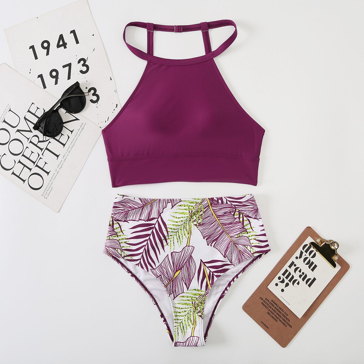 2023 High Waist Bikini Women High Neck Swimsuit Printed Swimwear Female Padded Beachwear Leaves Bathing Suit Biquine 2023 High Waist Bikini Women High Neck Swimsuit Printed Swimwear Female Padded Beachwear Leaves Bathing Suit Biquine