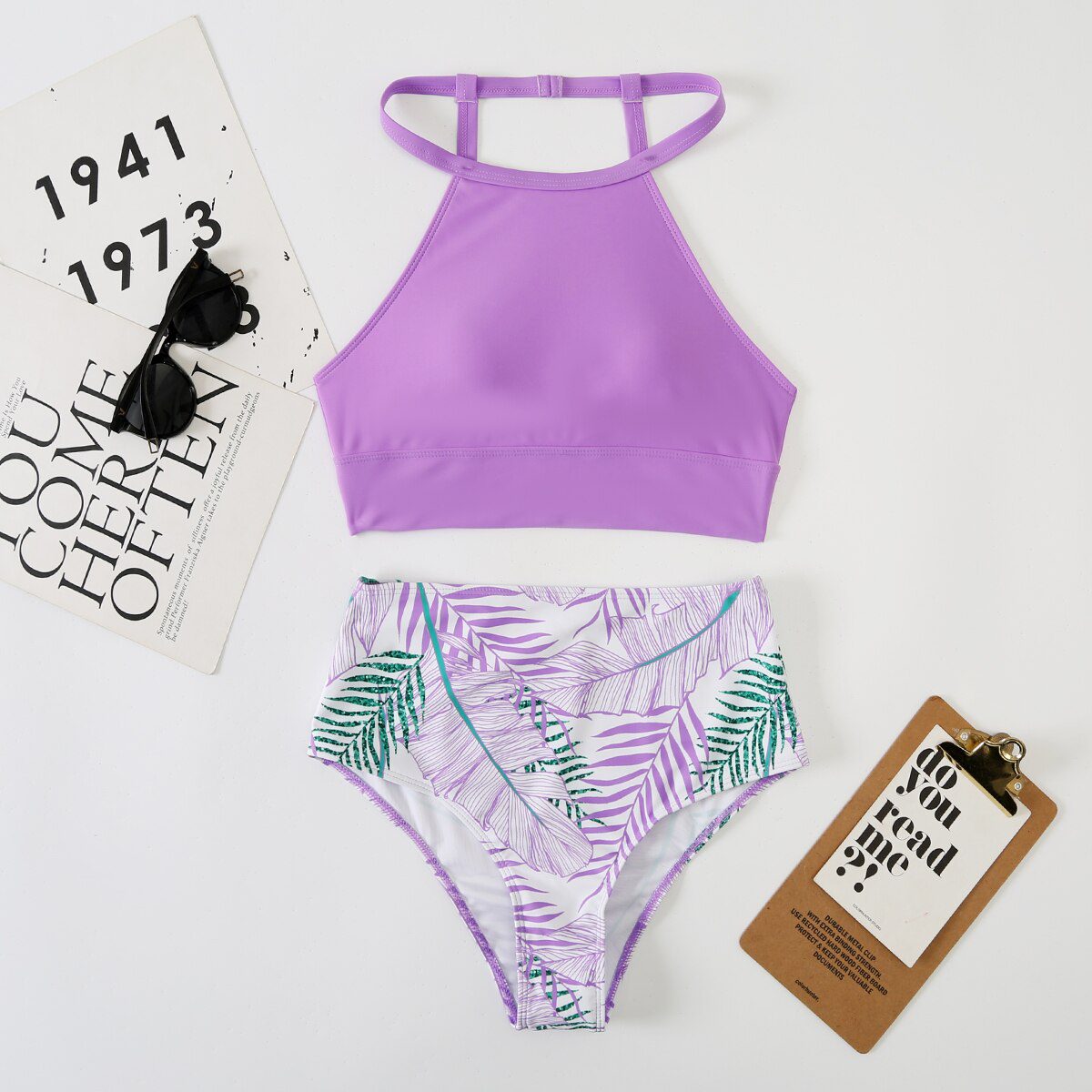 2023 High Waist Bikini Women High Neck Swimsuit Printed Swimwear Female Padded Beachwear Leaves Bathing Suit Biquine 2023 High Waist Bikini Women High Neck Swimsuit Printed Swimwear Female Padded Beachwear Leaves Bathing Suit Biquine