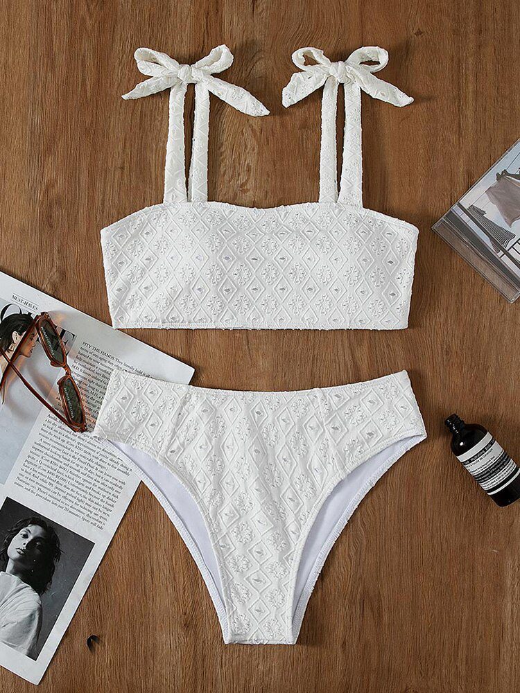 White Color Bikinis Bandeau Swimwear Women Swimsuit Sexy Ruffles Bikini Set Thong Beachwear Summer Bath Suit Hollow Out Biquini