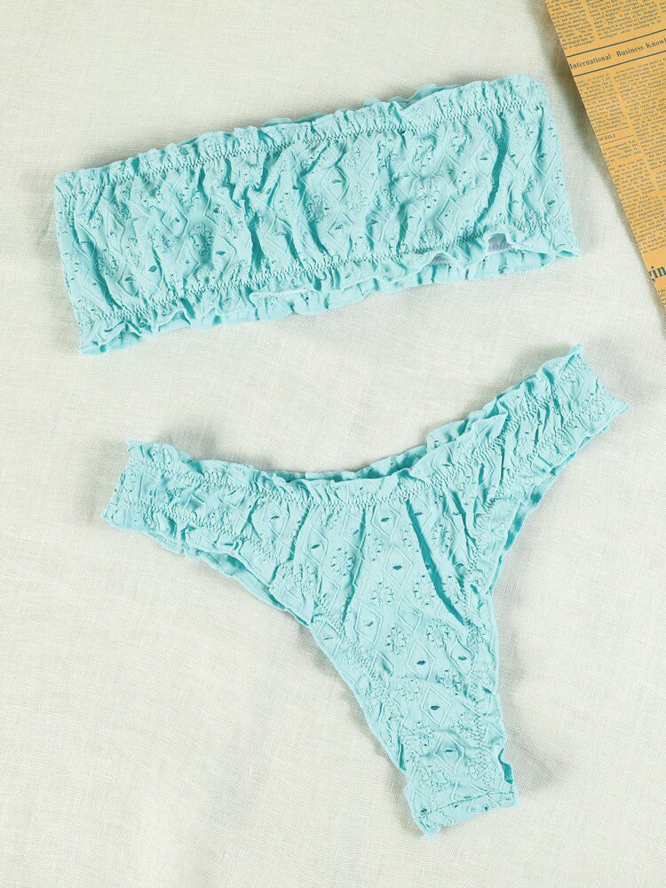 White Color Bikinis Bandeau Swimwear Women Swimsuit Sexy Ruffles Bikini Set Thong Beachwear Summer Bath Suit Hollow Out Biquini