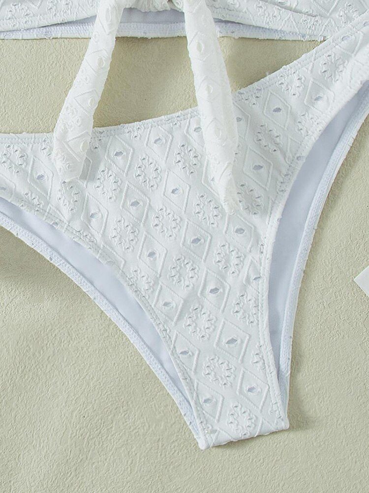 White Color Bikinis Bandeau Swimwear Women Swimsuit Sexy Ruffles Bikini Set Thong Beachwear Summer Bath Suit Hollow Out Biquini