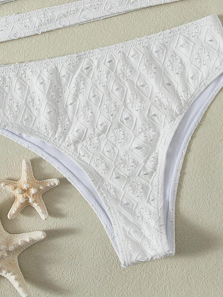 White Color Bikinis Bandeau Swimwear Women Swimsuit Sexy Ruffles Bikini Set Thong Beachwear Summer Bath Suit Hollow Out Biquini