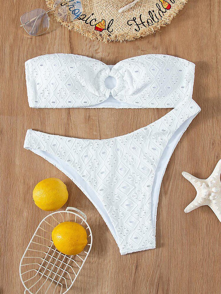 White Color Bikinis Bandeau Swimwear Women Swimsuit Sexy Ruffles Bikini Set Thong Beachwear Summer Bath Suit Hollow Out Biquini