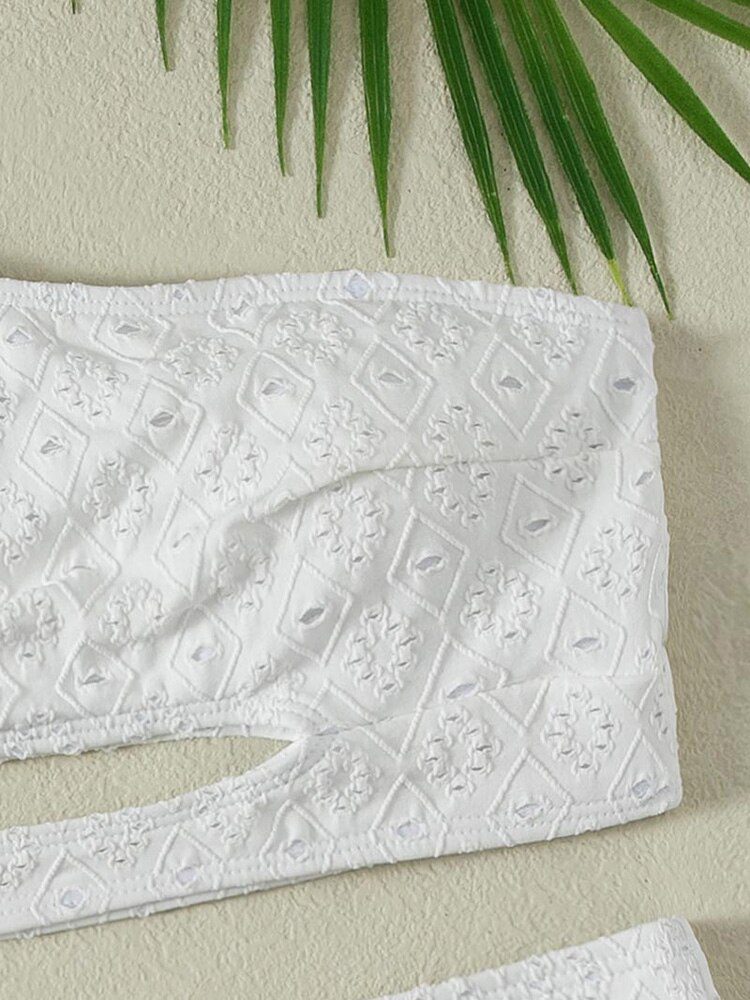 White Color Bikinis Bandeau Swimwear Women Swimsuit Sexy Ruffles Bikini Set Thong Beachwear Summer Bath Suit Hollow Out Biquini