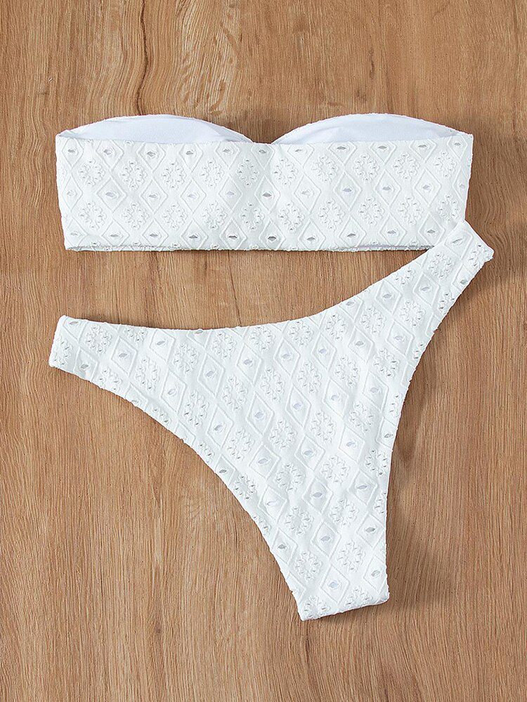 White Color Bikinis Bandeau Swimwear Women Swimsuit Sexy Ruffles Bikini Set Thong Beachwear Summer Bath Suit Hollow Out Biquini