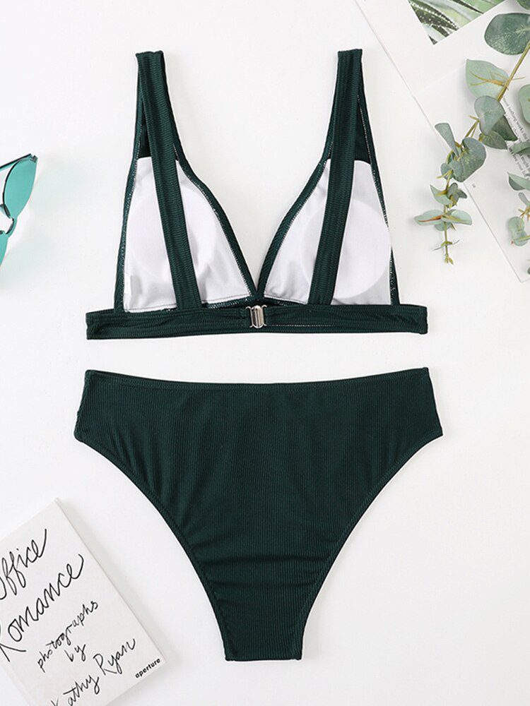 White Color Bikinis Bandeau Swimwear Women Swimsuit Sexy Ruffles Bikini Set Thong Beachwear Summer Bath Suit Hollow Out Biquini