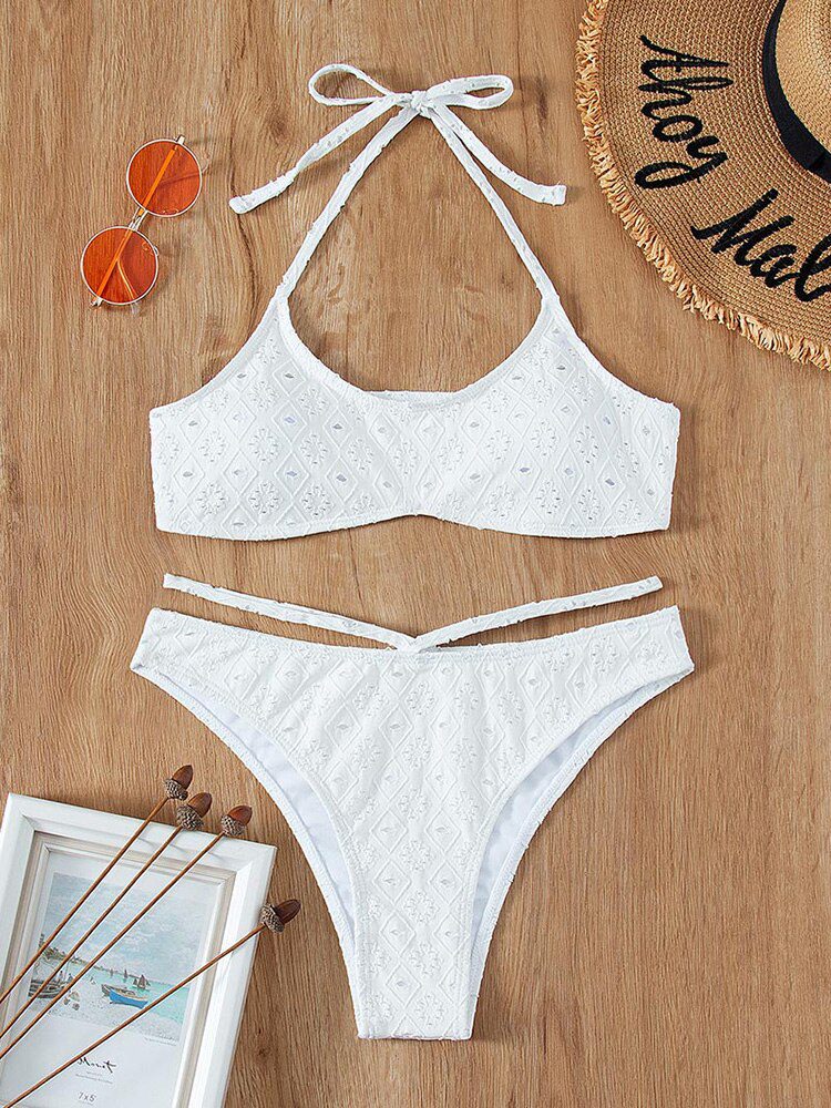 White Color Bikinis Bandeau Swimwear Women Swimsuit Sexy Ruffles Bikini Set Thong Beachwear Summer Bath Suit Hollow Out Biquini