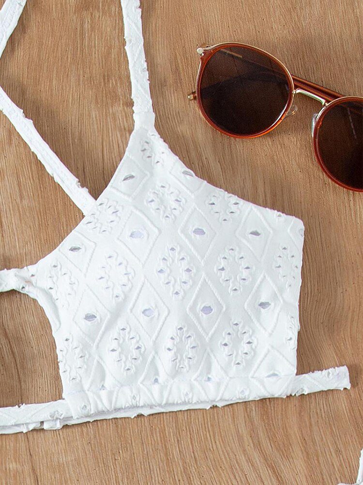 White Color Bikinis Bandeau Swimwear Women Swimsuit Sexy Ruffles Bikini Set Thong Beachwear Summer Bath Suit Hollow Out Biquini