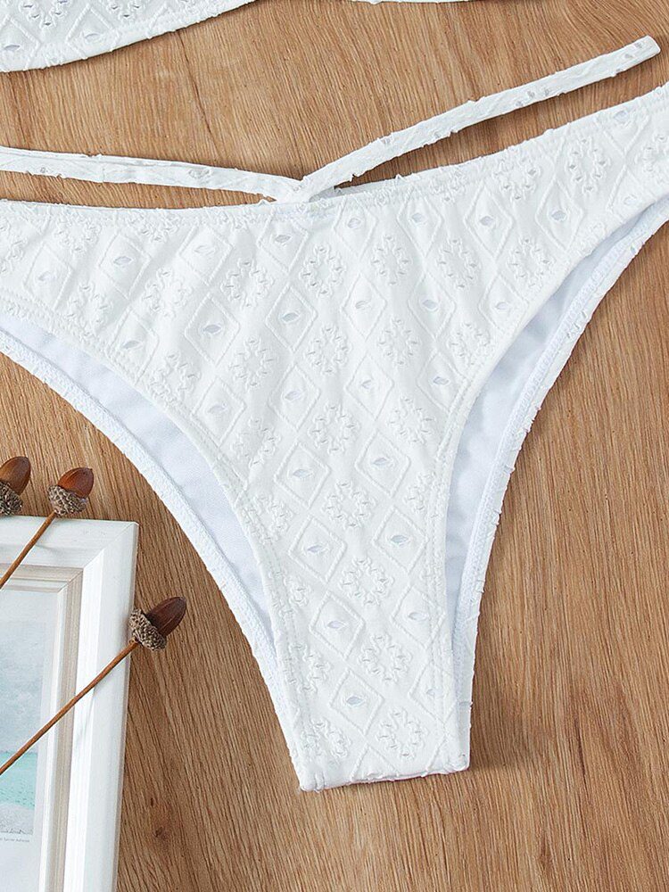 White Color Bikinis Bandeau Swimwear Women Swimsuit Sexy Ruffles Bikini Set Thong Beachwear Summer Bath Suit Hollow Out Biquini