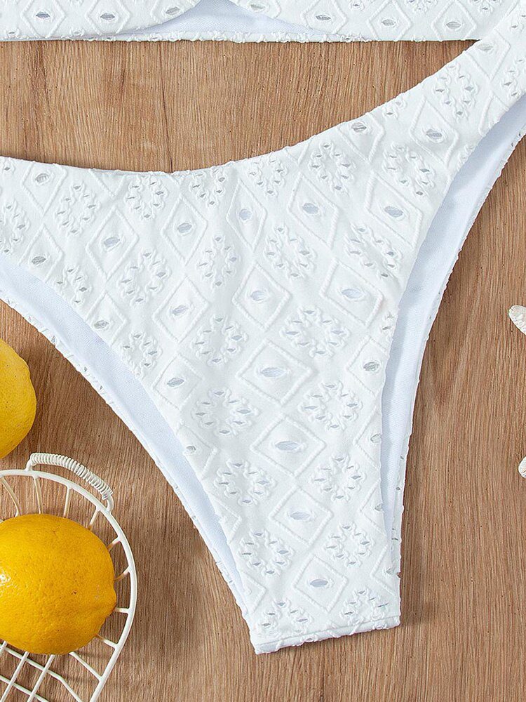 White Color Bikinis Bandeau Swimwear Women Swimsuit Sexy Ruffles Bikini Set Thong Beachwear Summer Bath Suit Hollow Out Biquini