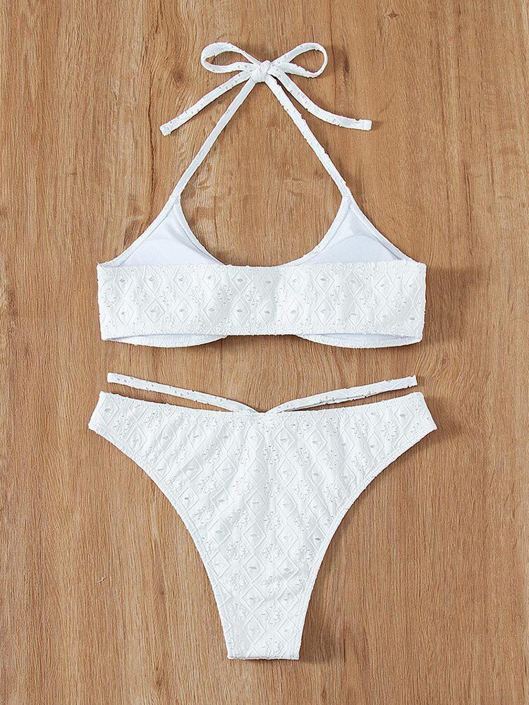 White Color Bikinis Bandeau Swimwear Women Swimsuit Sexy Ruffles Bikini Set Thong Beachwear Summer Bath Suit Hollow Out Biquini