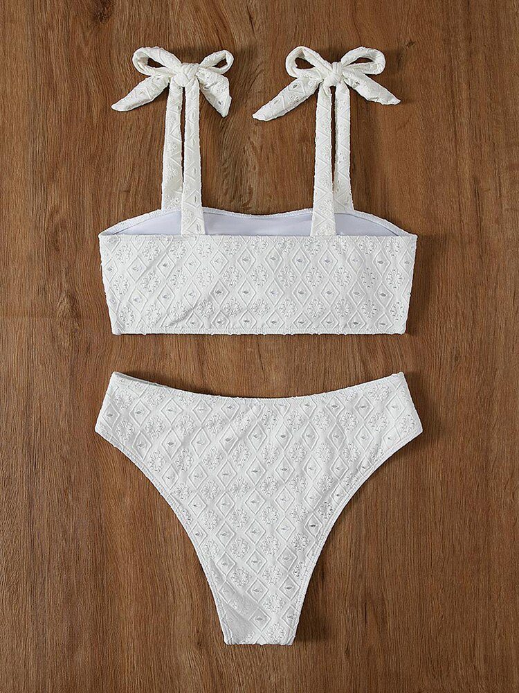 White Color Bikinis Bandeau Swimwear Women Swimsuit Sexy Ruffles Bikini Set Thong Beachwear Summer Bath Suit Hollow Out Biquini