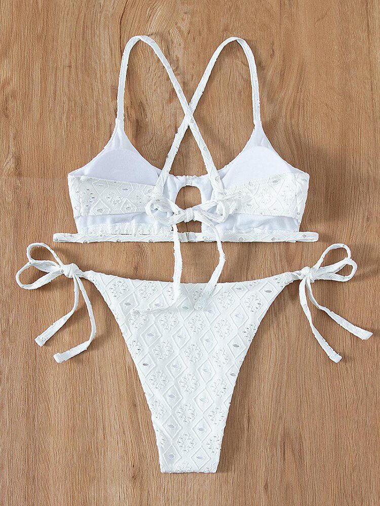 White Color Bikinis Bandeau Swimwear Women Swimsuit Sexy Ruffles Bikini Set Thong Beachwear Summer Bath Suit Hollow Out Biquini