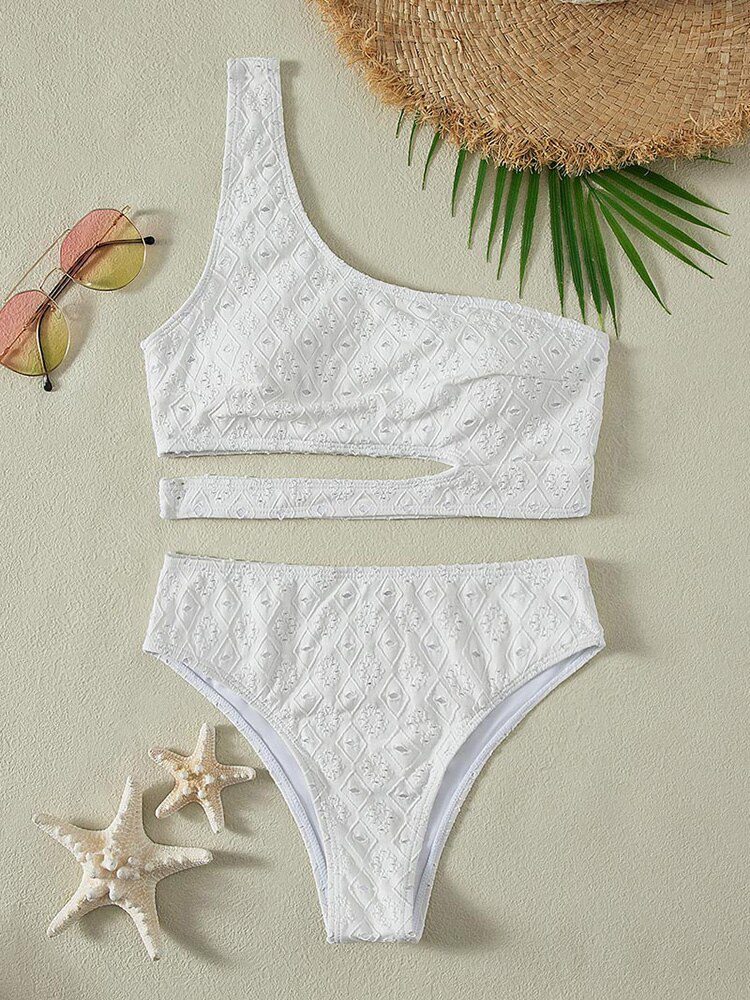 White Color Bikinis Bandeau Swimwear Women Swimsuit Sexy Ruffles Bikini Set Thong Beachwear Summer Bath Suit Hollow Out Biquini