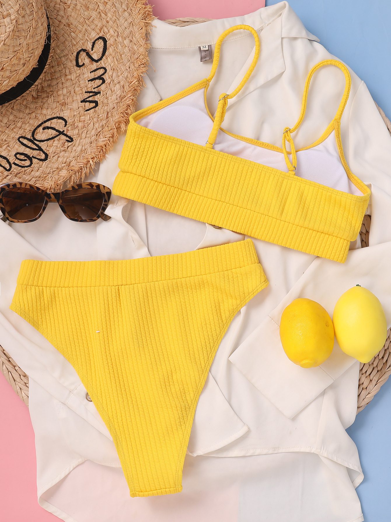 Sexy Solid Yellow Bikini 2023 Mujer High Cut Pleate Women's Swimsuit Separate Beach Bathing Suit High Waist Swimwear Biquini New