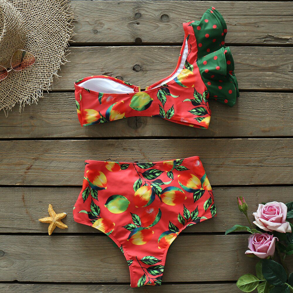 Two-Pieces Women Floral 2022 Push-Up Padded Bra Ruffles Bandage Bikini Set Swimsuit Swimwear Bathing Suit Beachwear Biquini