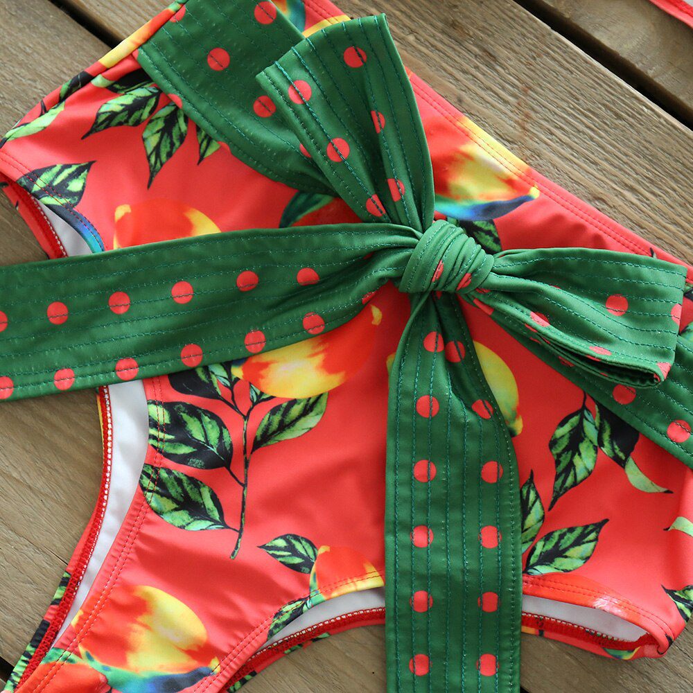 Two-Pieces Women Floral 2022 Push-Up Padded Bra Ruffles Bandage Bikini Set Swimsuit Swimwear Bathing Suit Beachwear Biquini