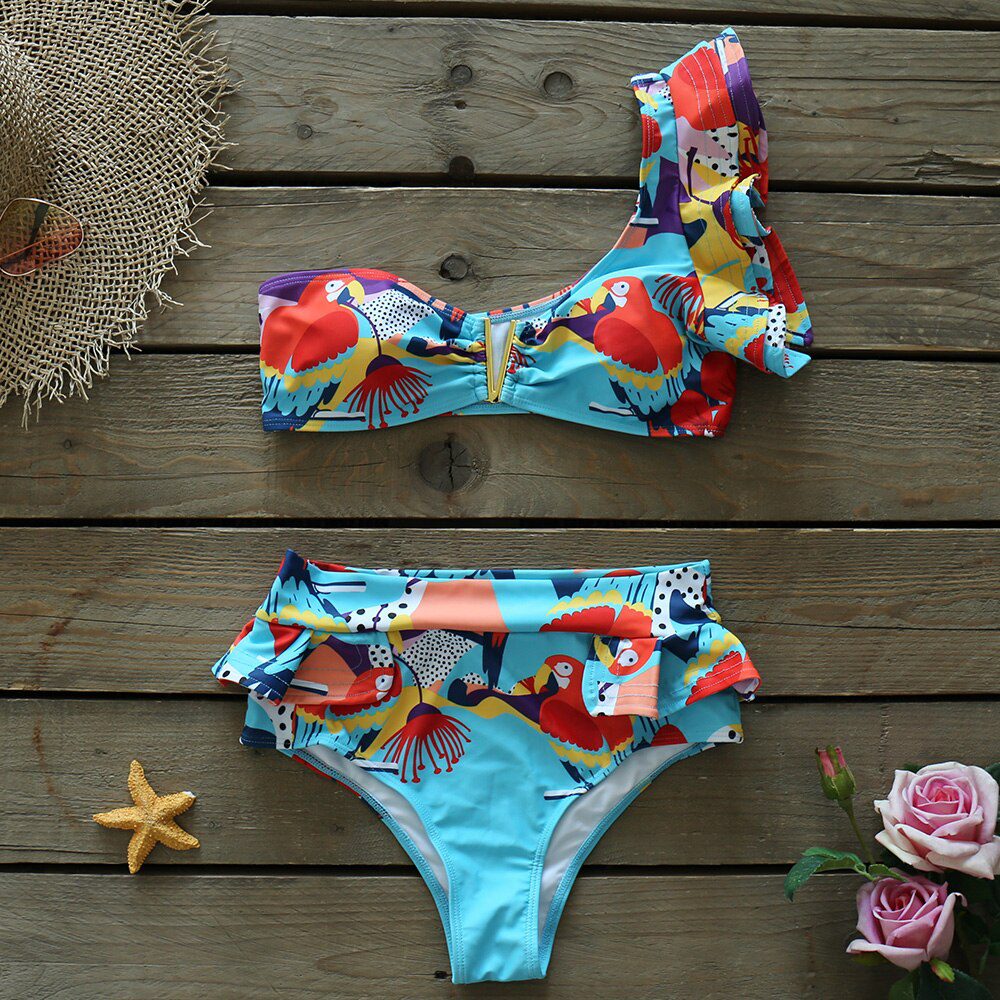 Two-Pieces Women Floral 2022 Push-Up Padded Bra Ruffles Bandage Bikini Set Swimsuit Swimwear Bathing Suit Beachwear Biquini