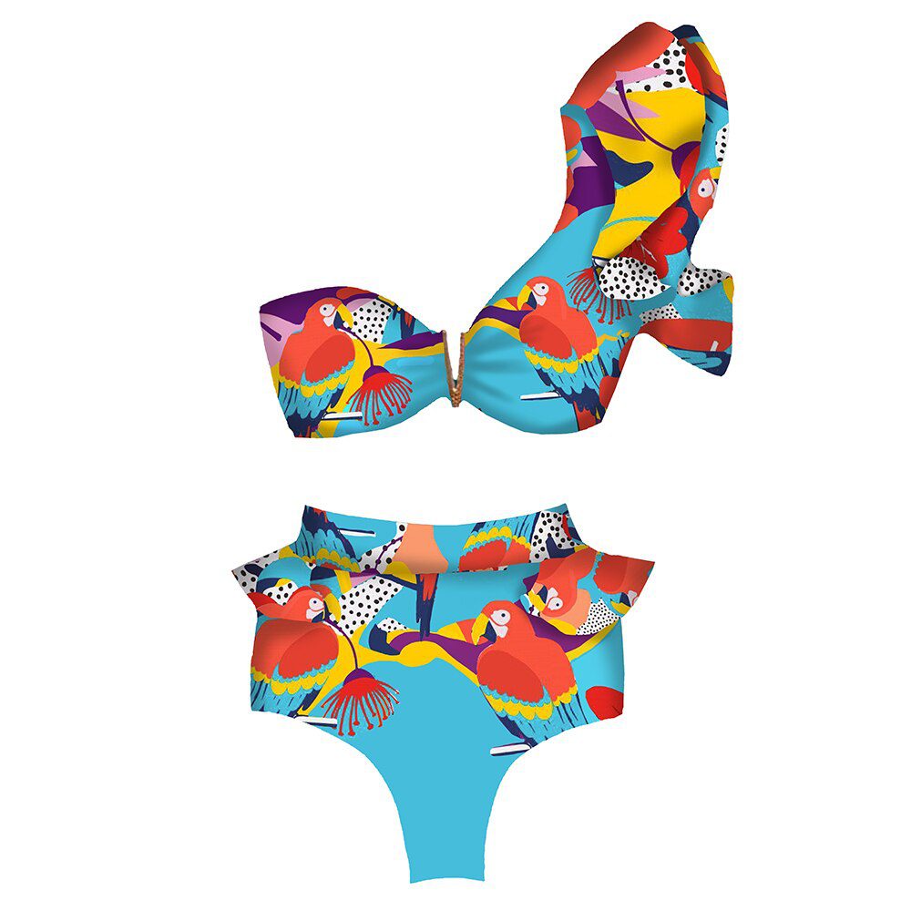 Two-Pieces Women Floral 2022 Push-Up Padded Bra Ruffles Bandage Bikini Set Swimsuit Swimwear Bathing Suit Beachwear Biquini