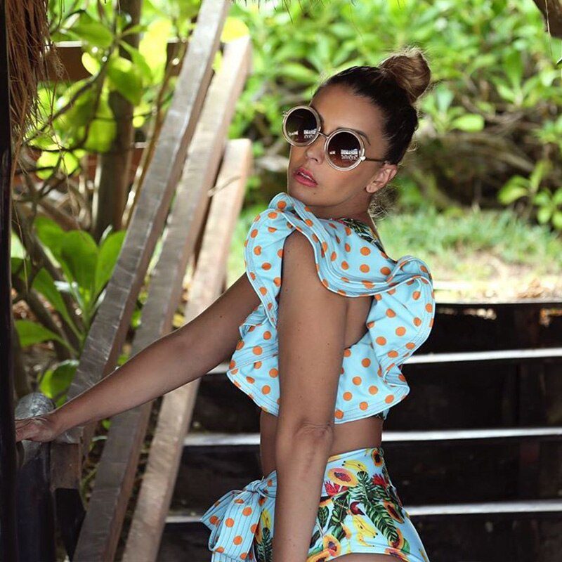 Two-Pieces Women Floral 2022 Push-Up Padded Bra Ruffles Bandage Bikini Set Swimsuit Swimwear Bathing Suit Beachwear Biquini