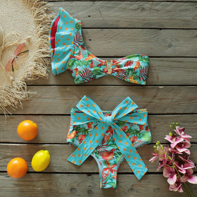 Two-Pieces Women Floral 2022 Push-Up Padded Bra Ruffles Bandage Bikini Set Swimsuit Swimwear Bathing Suit Beachwear Biquini