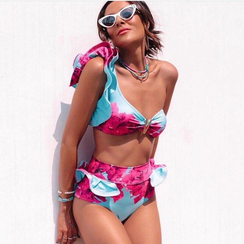 Two-Pieces Women Floral 2022 Push-Up Padded Bra Ruffles Bandage Bikini Set Swimsuit Swimwear Bathing Suit Beachwear Biquini