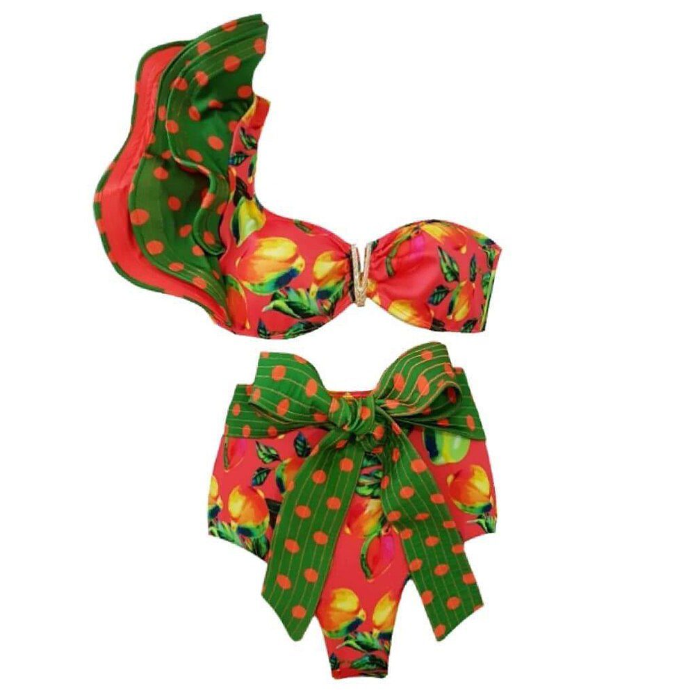 Two-Pieces Women Floral 2022 Push-Up Padded Bra Ruffles Bandage Bikini Set Swimsuit Swimwear Bathing Suit Beachwear Biquini