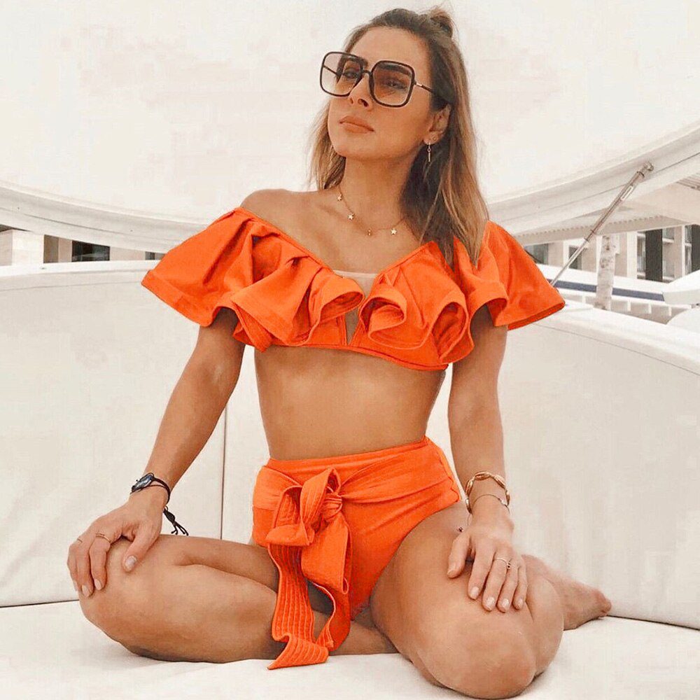 Two-Pieces Women Floral 2022 Push-Up Padded Bra Ruffles Bandage Bikini Set Swimsuit Swimwear Bathing Suit Beachwear Biquini
