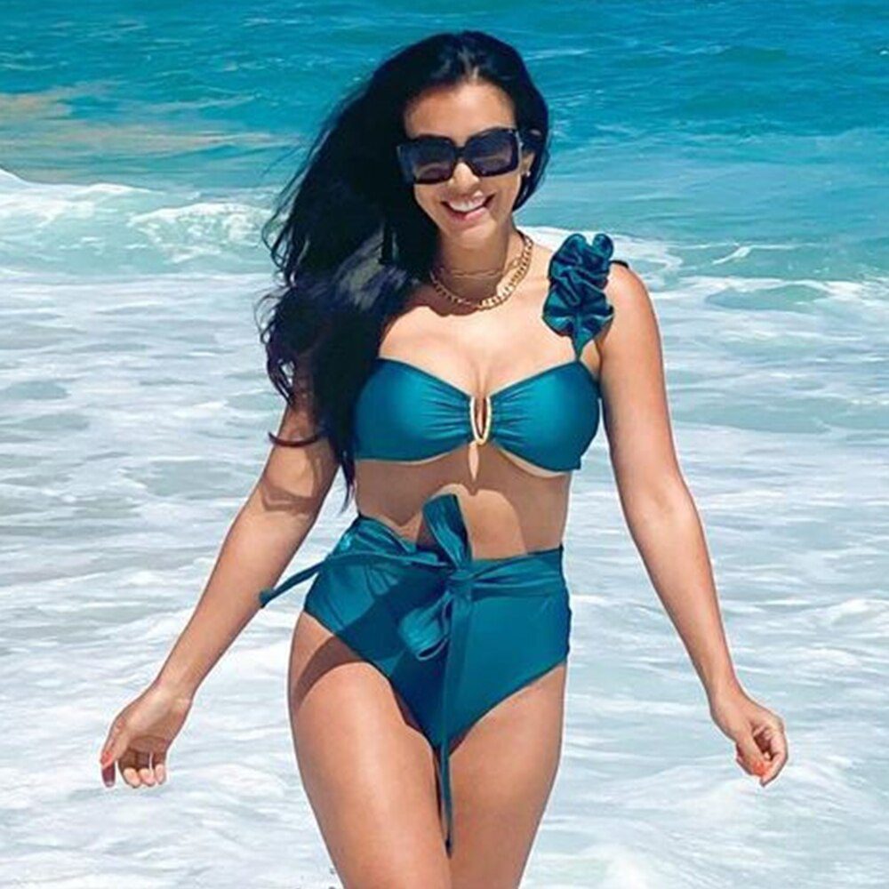 Two-Pieces Women Floral 2022 Push-Up Padded Bra Ruffles Bandage Bikini Set Swimsuit Swimwear Bathing Suit Beachwear Biquini