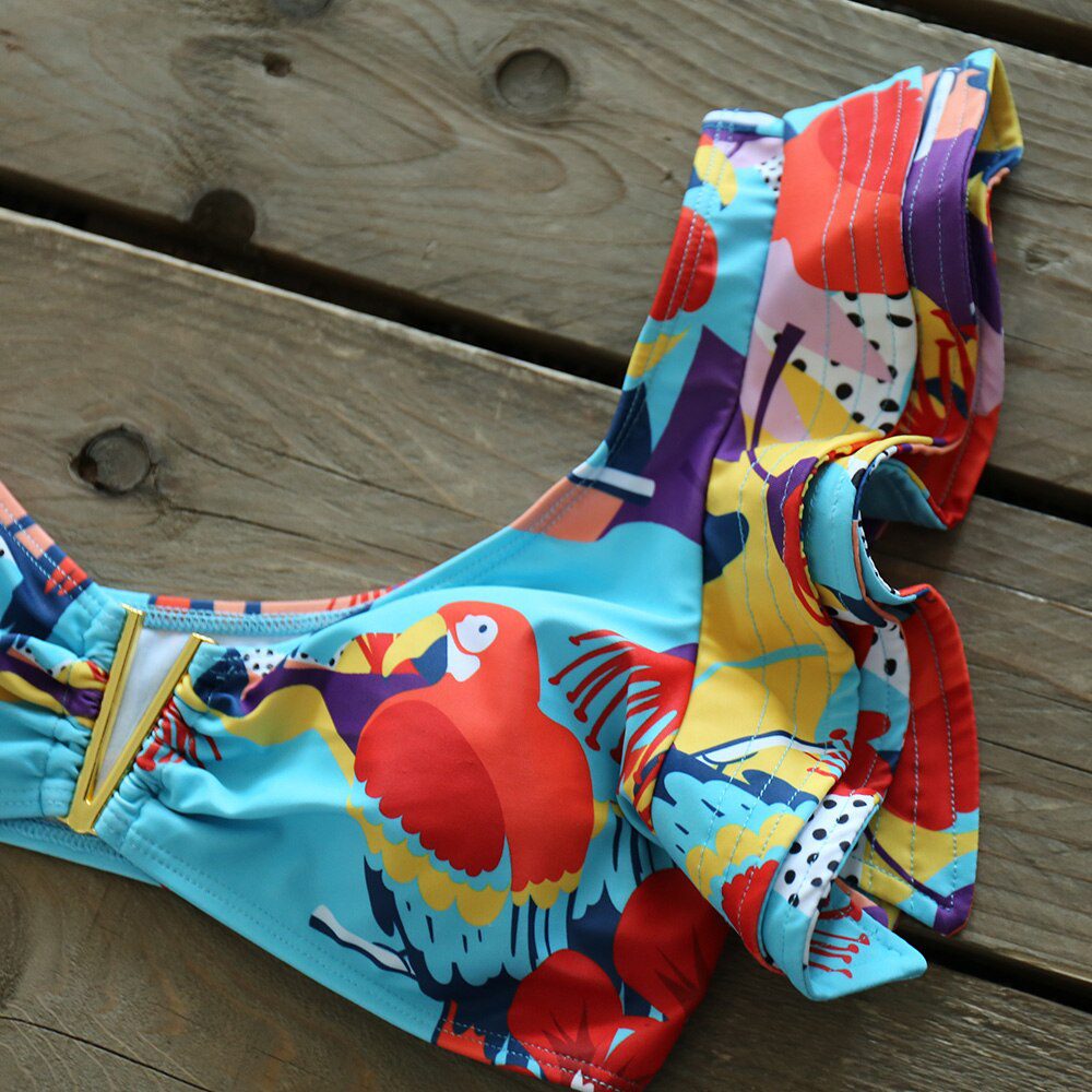 Two-Pieces Women Floral 2022 Push-Up Padded Bra Ruffles Bandage Bikini Set Swimsuit Swimwear Bathing Suit Beachwear Biquini