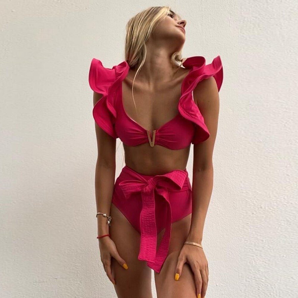 Two-Pieces Women Floral 2022 Push-Up Padded Bra Ruffles Bandage Bikini Set Swimsuit Swimwear Bathing Suit Beachwear Biquini