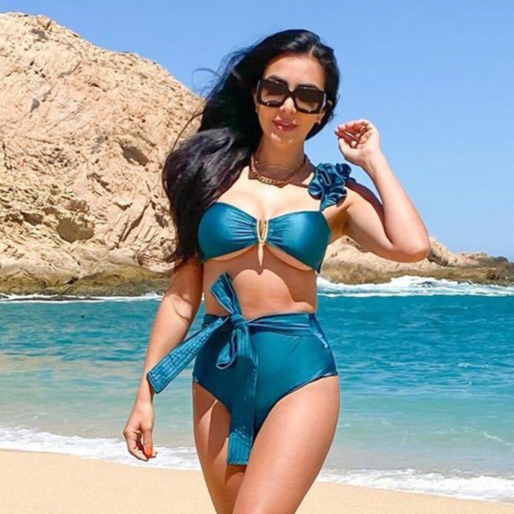 Two-Pieces Women Floral 2022 Push-Up Padded Bra Ruffles Bandage Bikini Set Swimsuit Swimwear Bathing Suit Beachwear Biquini