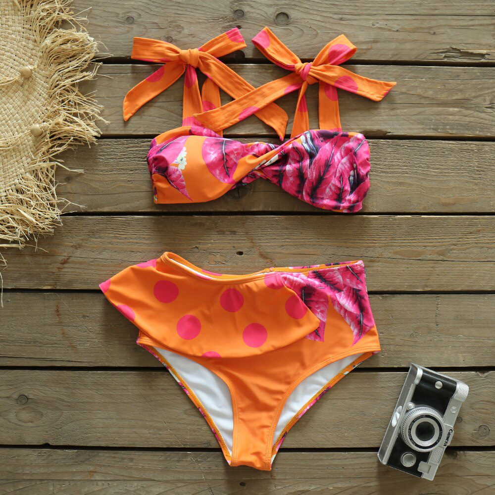 Two-Pieces Women Floral 2022 Push-Up Padded Bra Ruffles Bandage Bikini Set Swimsuit Swimwear Bathing Suit Beachwear Biquini