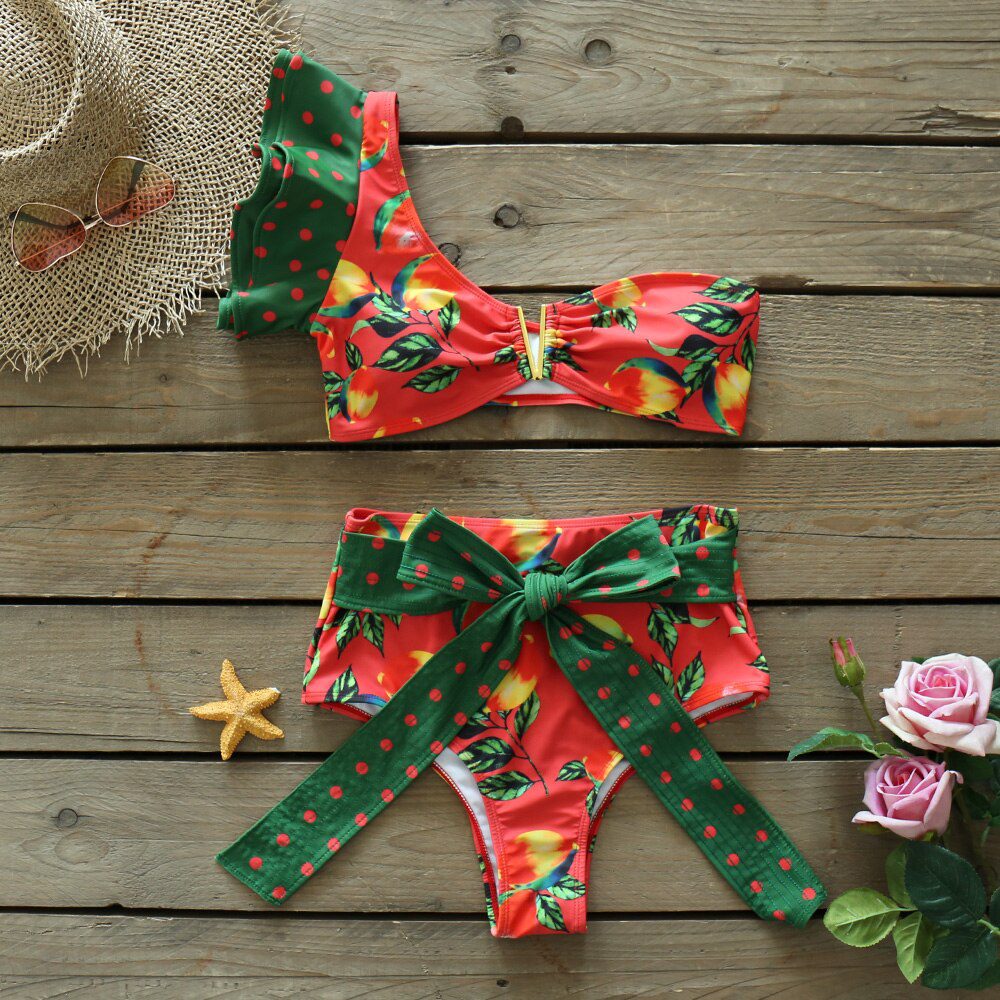 Two-Pieces Women Floral 2022 Push-Up Padded Bra Ruffles Bandage Bikini Set Swimsuit Swimwear Bathing Suit Beachwear Biquini