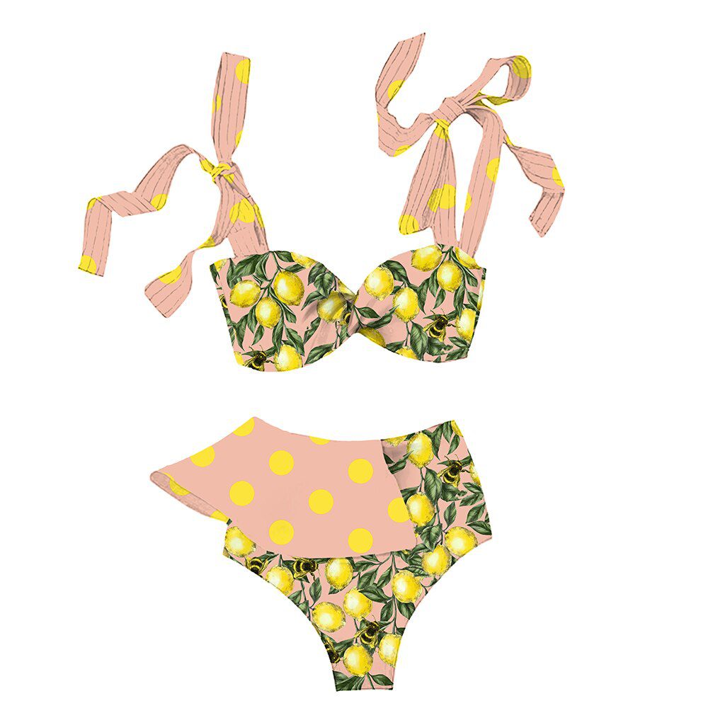 Two-Pieces Women Floral 2022 Push-Up Padded Bra Ruffles Bandage Bikini Set Swimsuit Swimwear Bathing Suit Beachwear Biquini