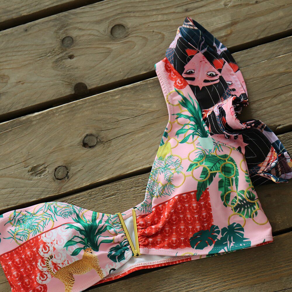 Two-Pieces Women Floral 2022 Push-Up Padded Bra Ruffles Bandage Bikini Set Swimsuit Swimwear Bathing Suit Beachwear Biquini