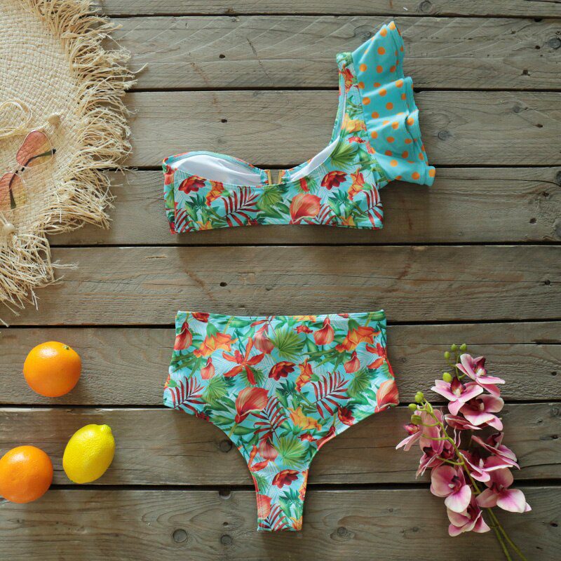 Two-Pieces Women Floral 2022 Push-Up Padded Bra Ruffles Bandage Bikini Set Swimsuit Swimwear Bathing Suit Beachwear Biquini