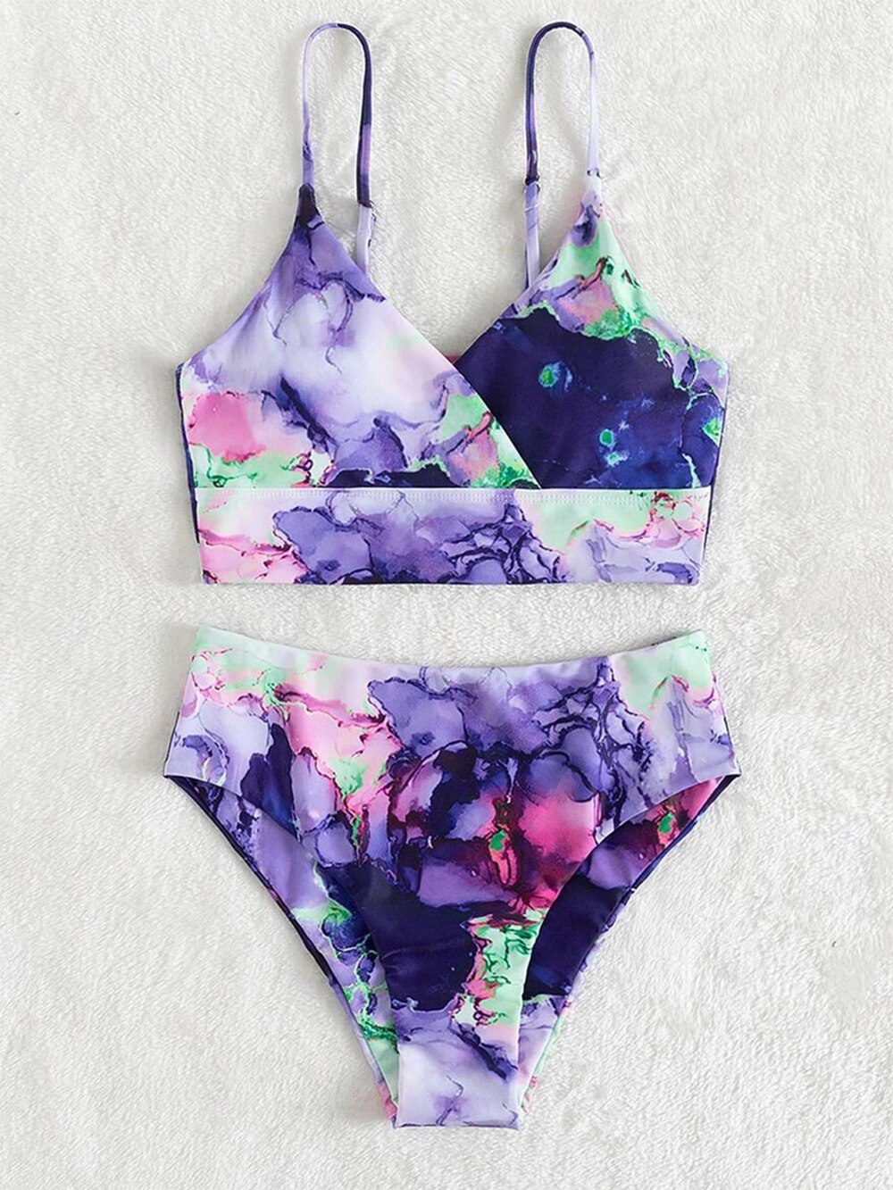 2023 New Print Sport Bandeau Push up Bikinis Sexy Marble Women Swimsuit High Waist Swimwear Women bathing suit Beach wear