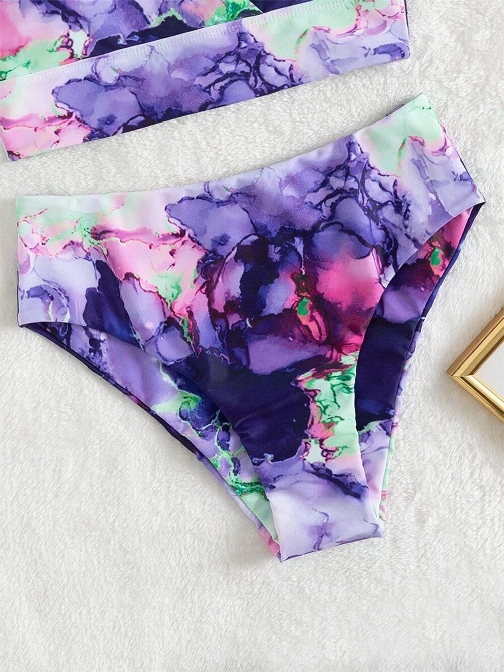 2023 New Print Sport Bandeau Push up Bikinis Sexy Marble Women Swimsuit High Waist Swimwear Women bathing suit Beach wear