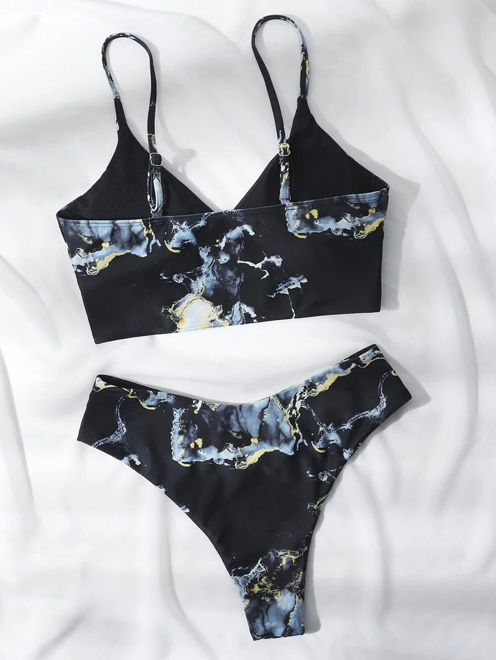 2023 New Print Sport Bandeau Push up Bikinis Sexy Marble Women Swimsuit High Waist Swimwear Women bathing suit Beach wear