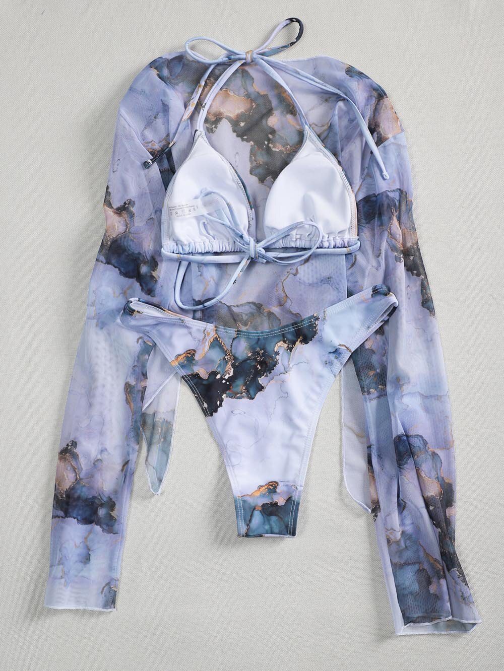 2023 New Print Sport Bandeau Push up Bikinis Sexy Marble Women Swimsuit High Waist Swimwear Women bathing suit Beach wear