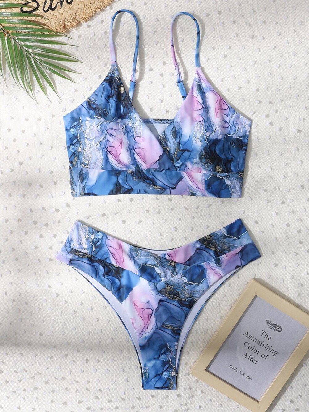2023 New Print Sport Bandeau Push up Bikinis Sexy Marble Women Swimsuit High Waist Swimwear Women bathing suit Beach wear