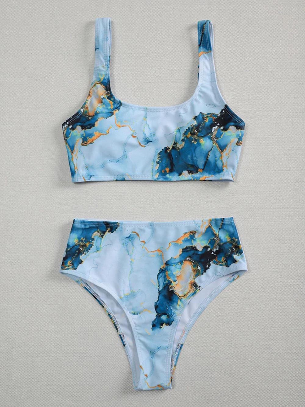 2023 New Print Sport Bandeau Push up Bikinis Sexy Marble Women Swimsuit High Waist Swimwear Women bathing suit Beach wear