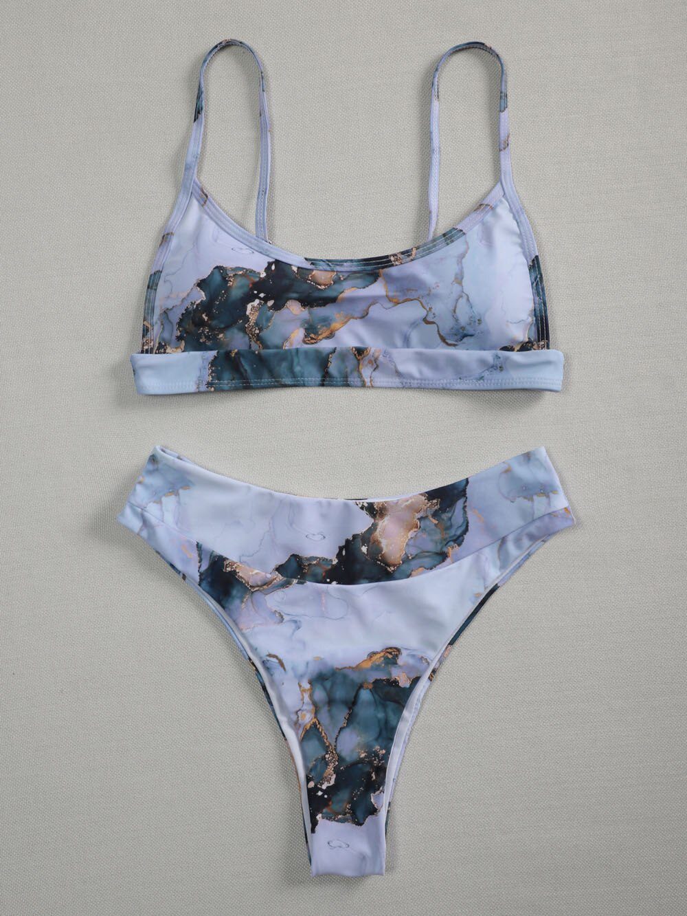 2023 New Print Sport Bandeau Push up Bikinis Sexy Marble Women Swimsuit High Waist Swimwear Women bathing suit Beach wear